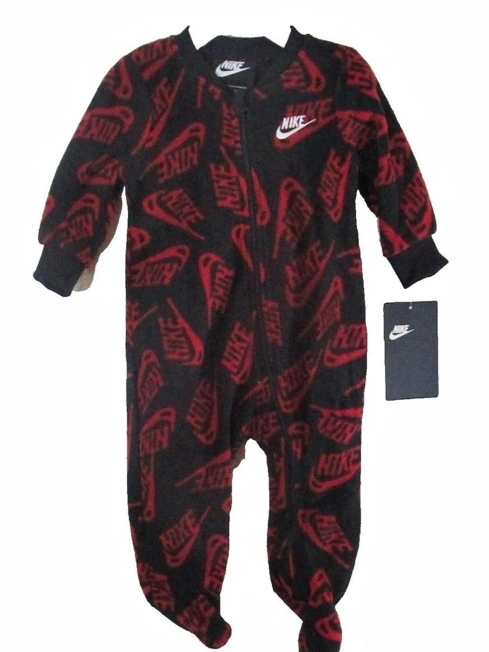 Nike All-Over Logo Footed Coverall Black & Red NWT 6 Month